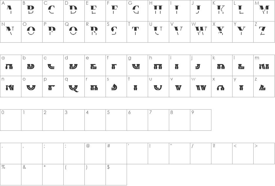 Tusca font character map preview