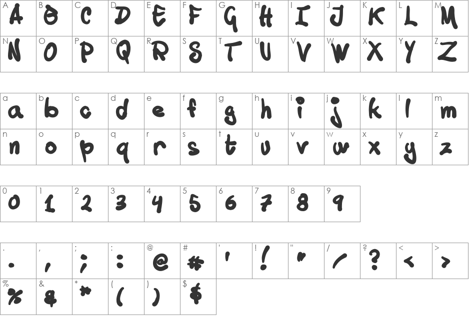 Tusch Touch 1 font character map preview