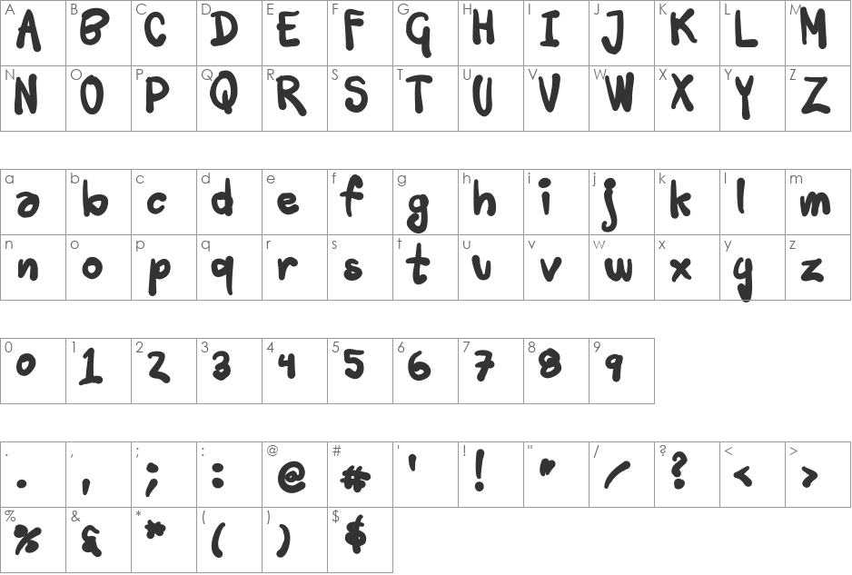 Tusch Touch 3 font character map preview