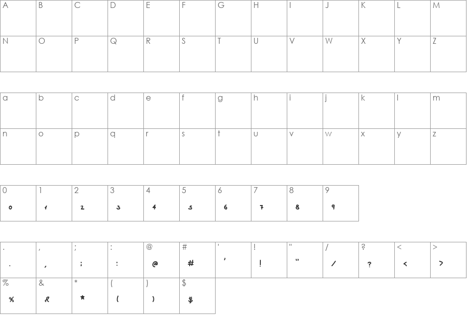 Tush Tad font character map preview