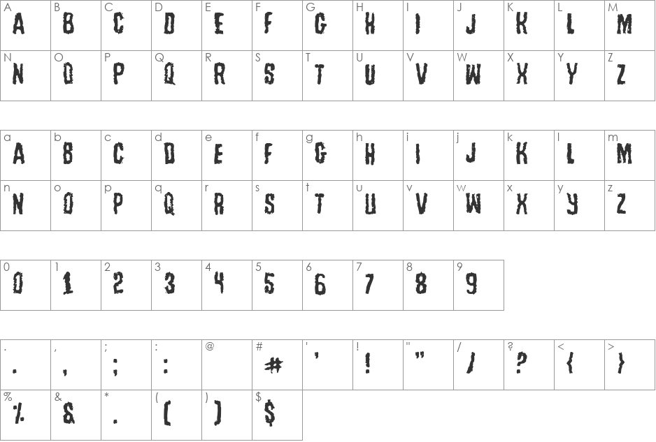 Tussle Outline font character map preview