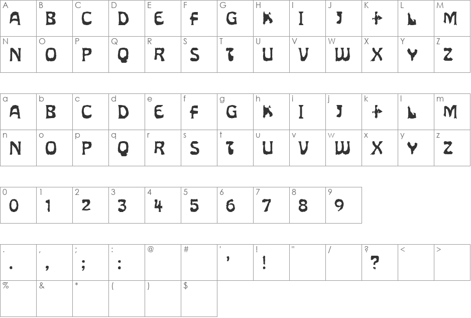 Tuta font character map preview