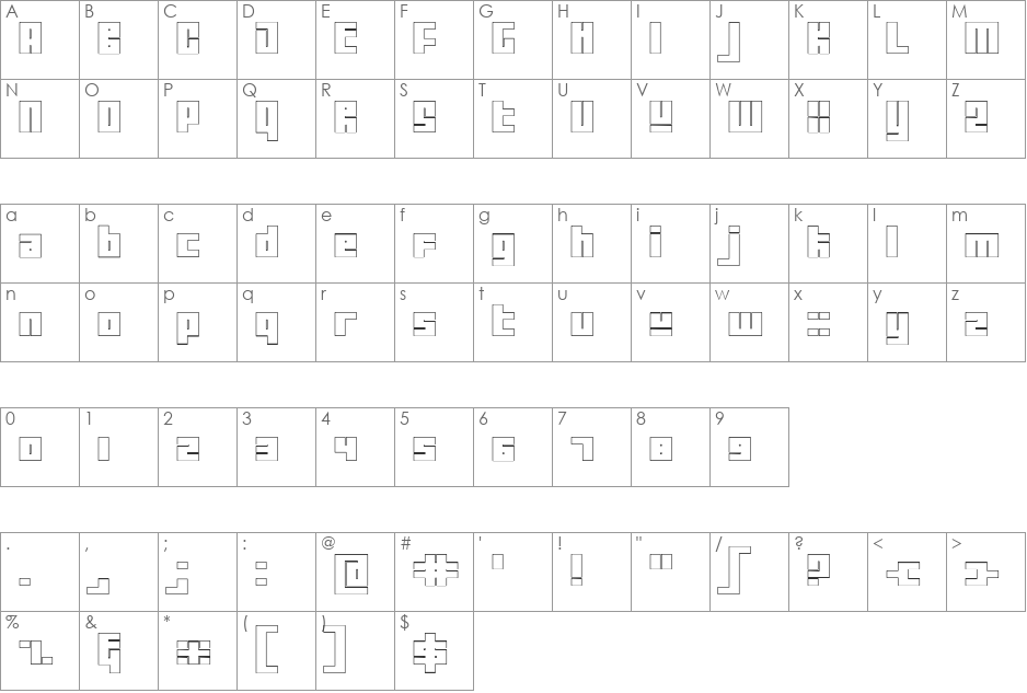 Tutor Outline font character map preview