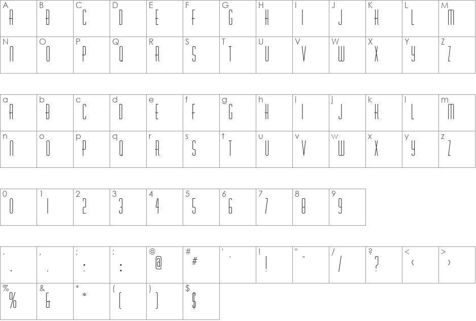 Tuxedo font character map preview
