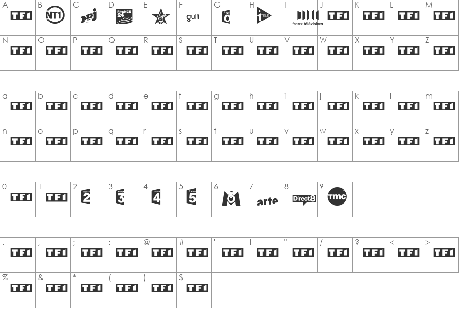 TV FRANCE font character map preview