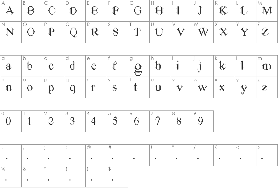 TV Times font character map preview
