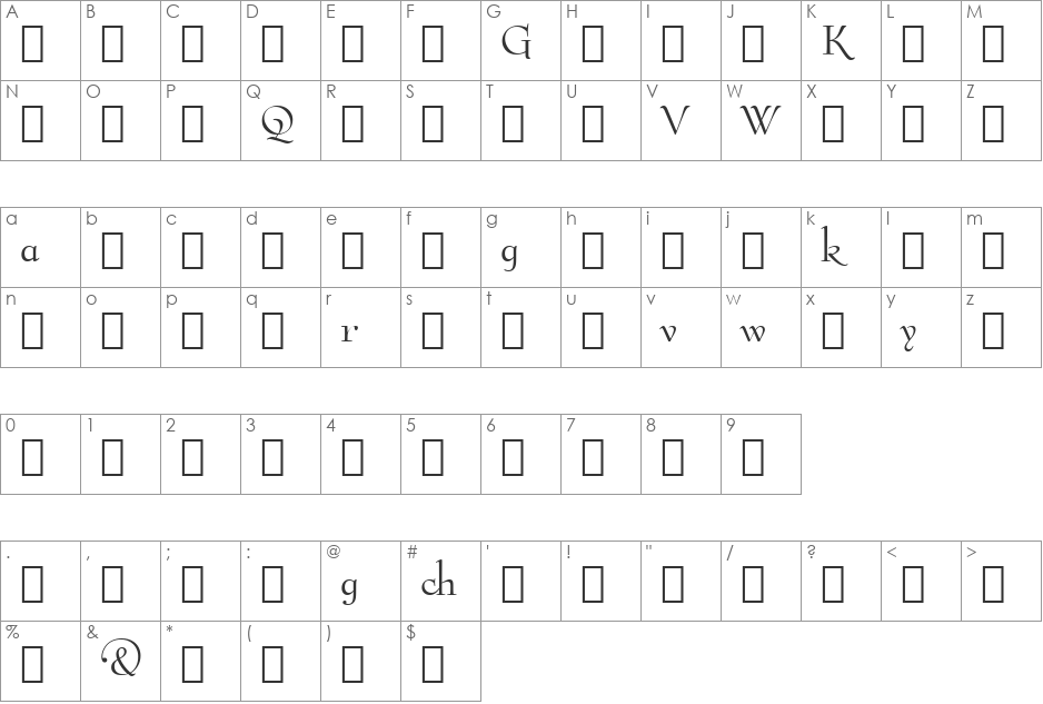 BernhardMod Alt BT font character map preview