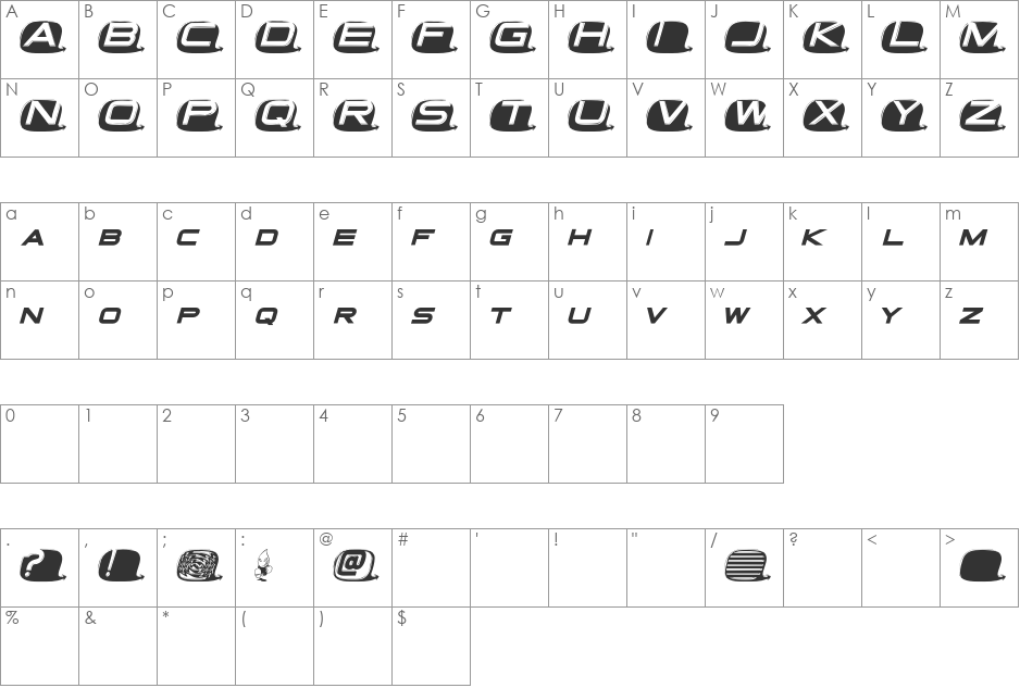 Tvdinner font character map preview