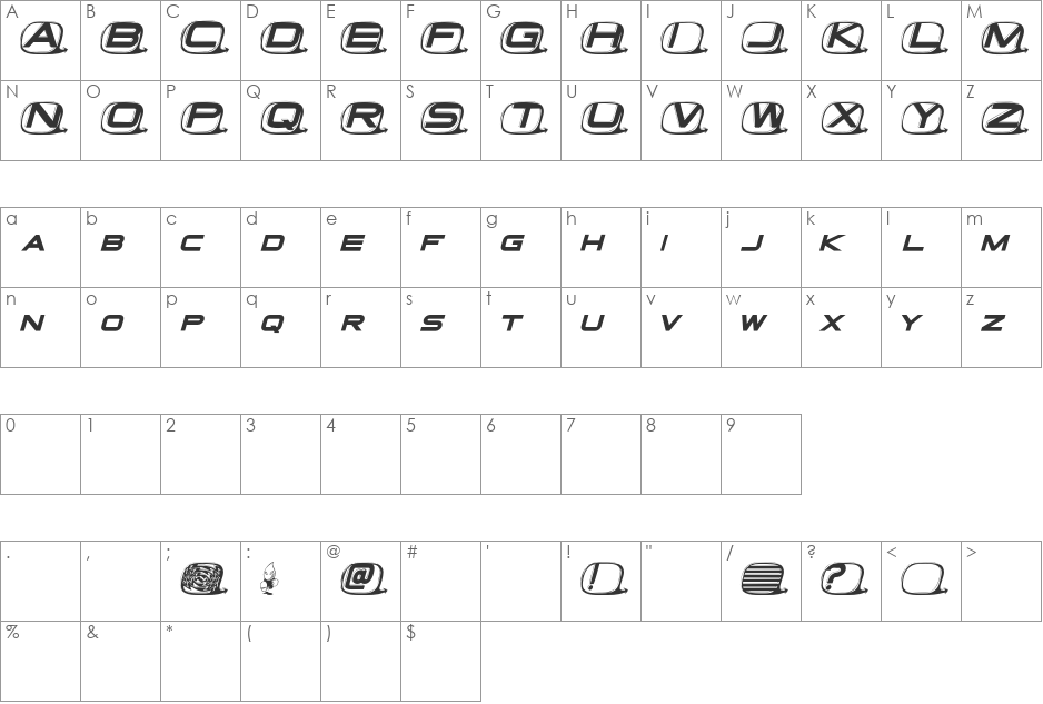 Tvdinner font character map preview