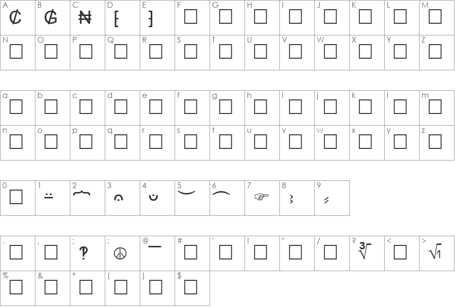 TWA Others font character map preview