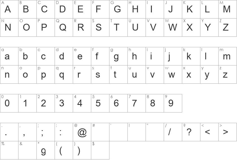TWA Phonetic font character map preview
