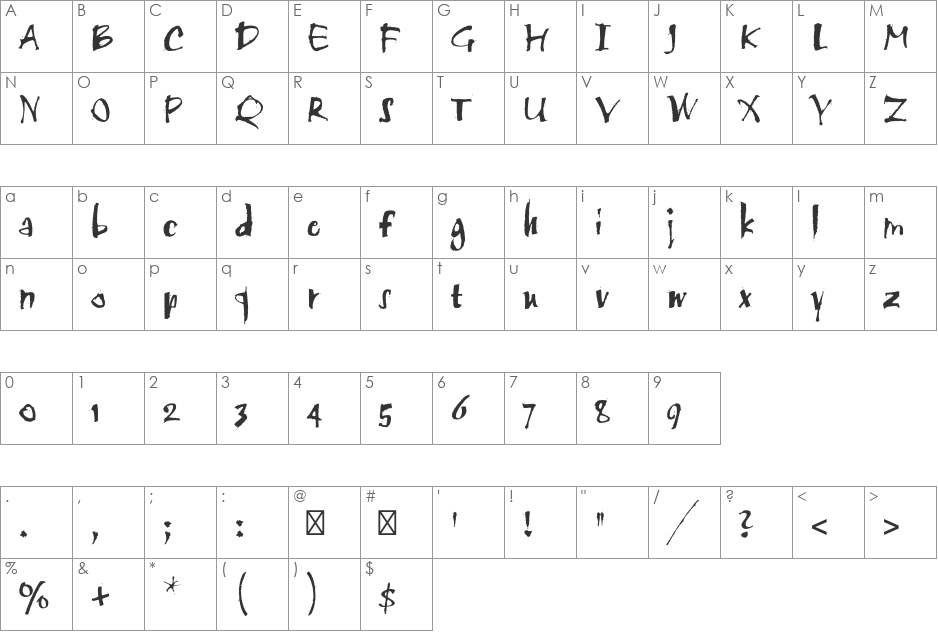 Twang Std font character map preview