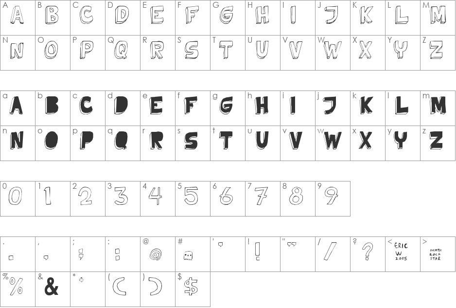 Tweedy_Erc_01 font character map preview