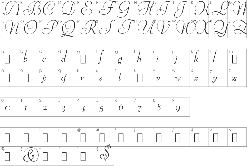 BernhardMod ItSwash BT font character map preview