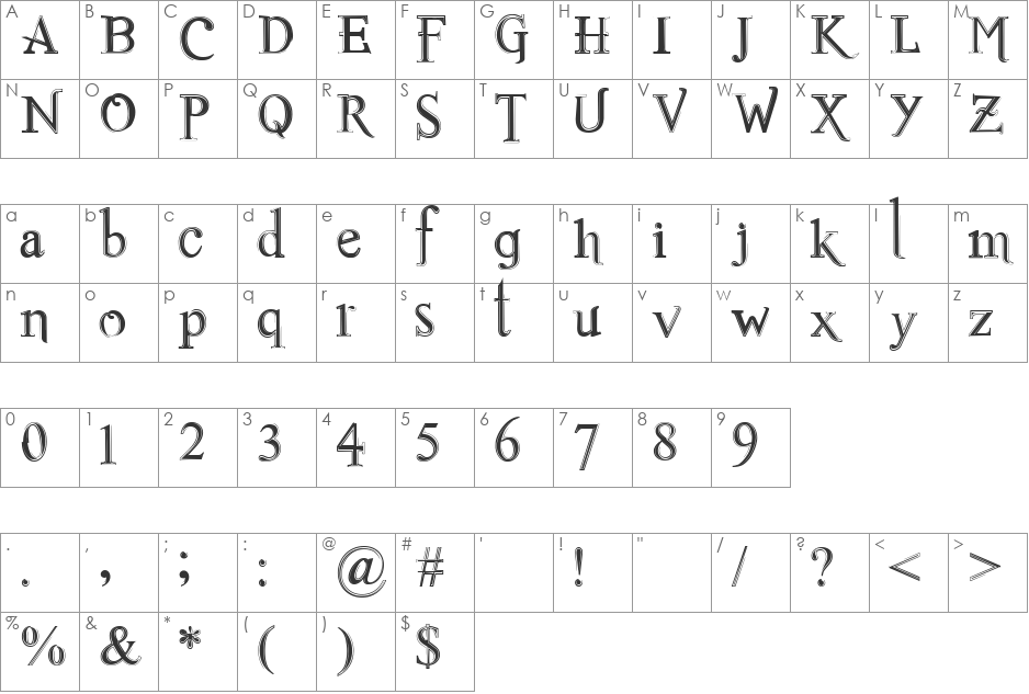 TWEEKD font character map preview