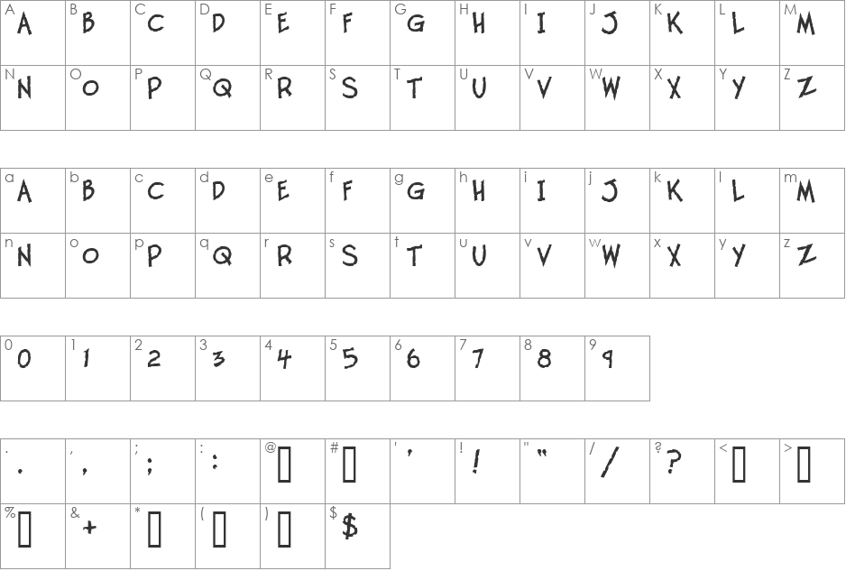 Twelve Ton Goldfish font character map preview