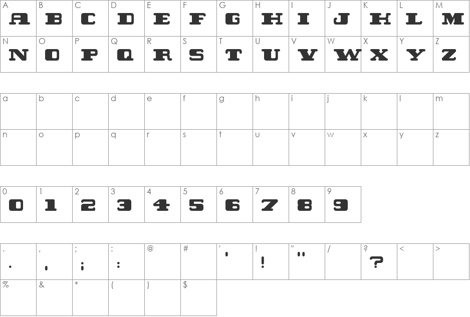 TWENT font character map preview