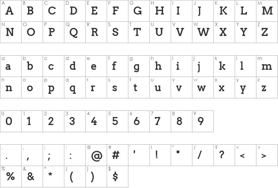 Twentytwelve Slab font character map preview