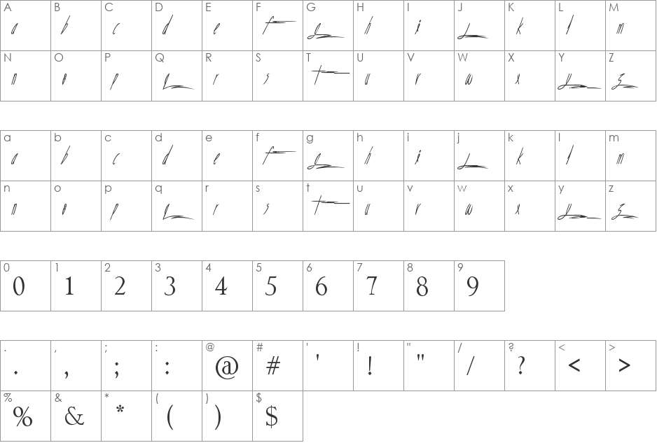 Twice a week font character map preview