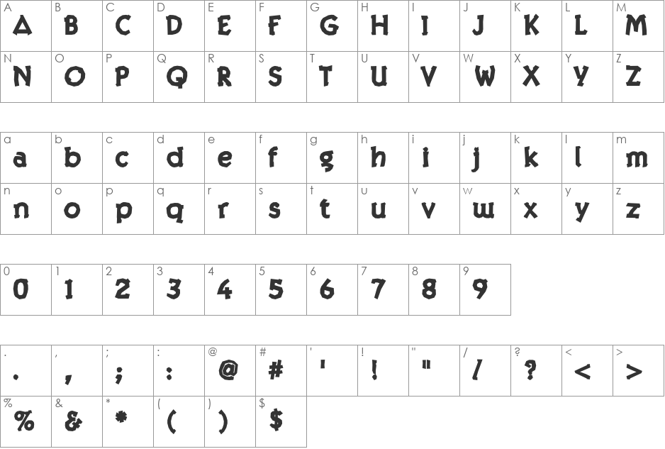 Twig Bold font character map preview