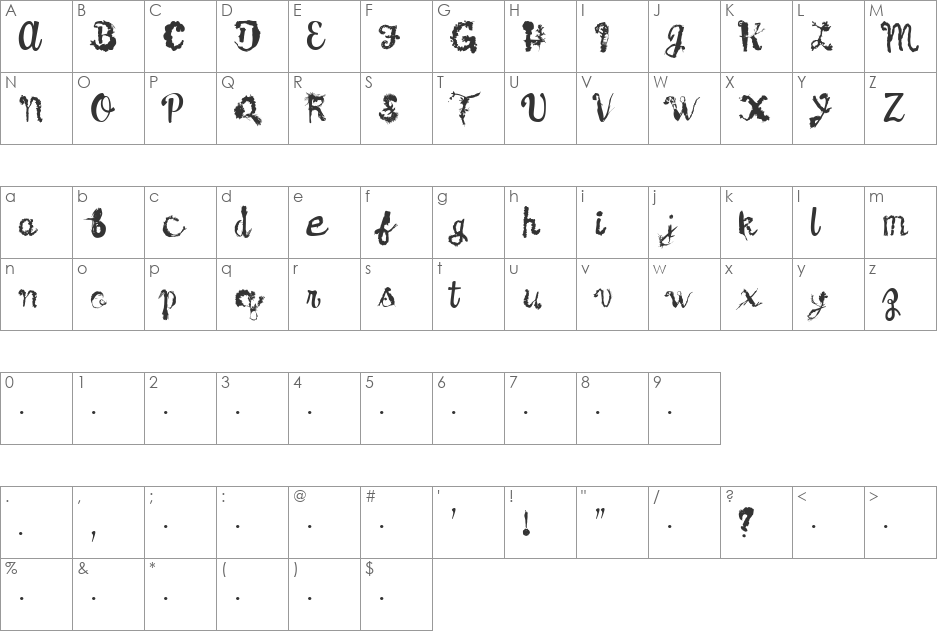 Twigdancer font character map preview