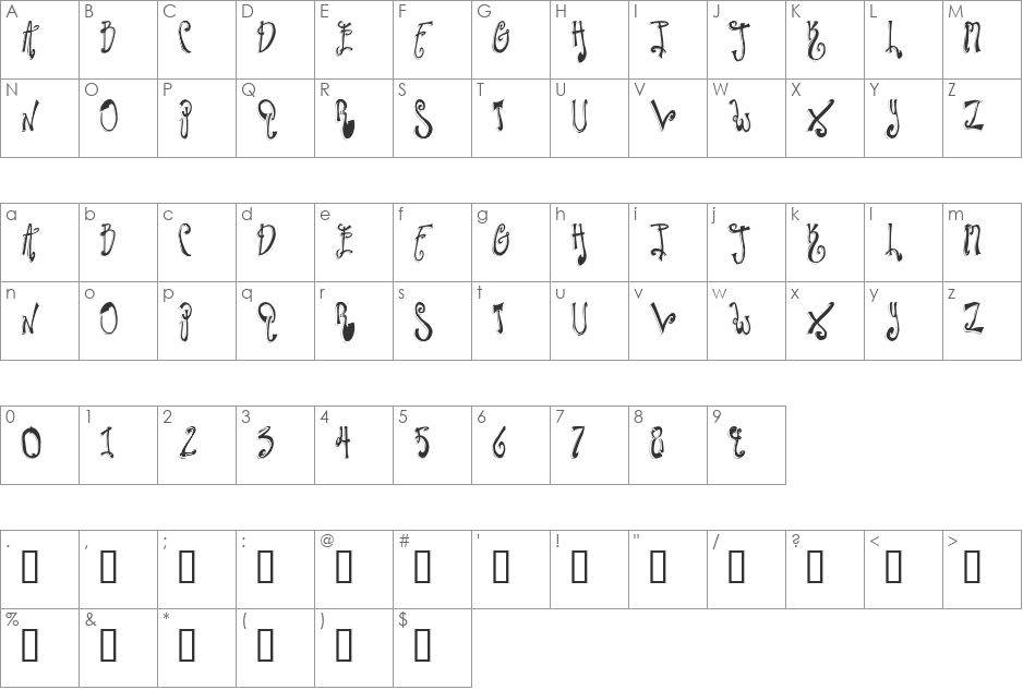 Twilight Express font character map preview