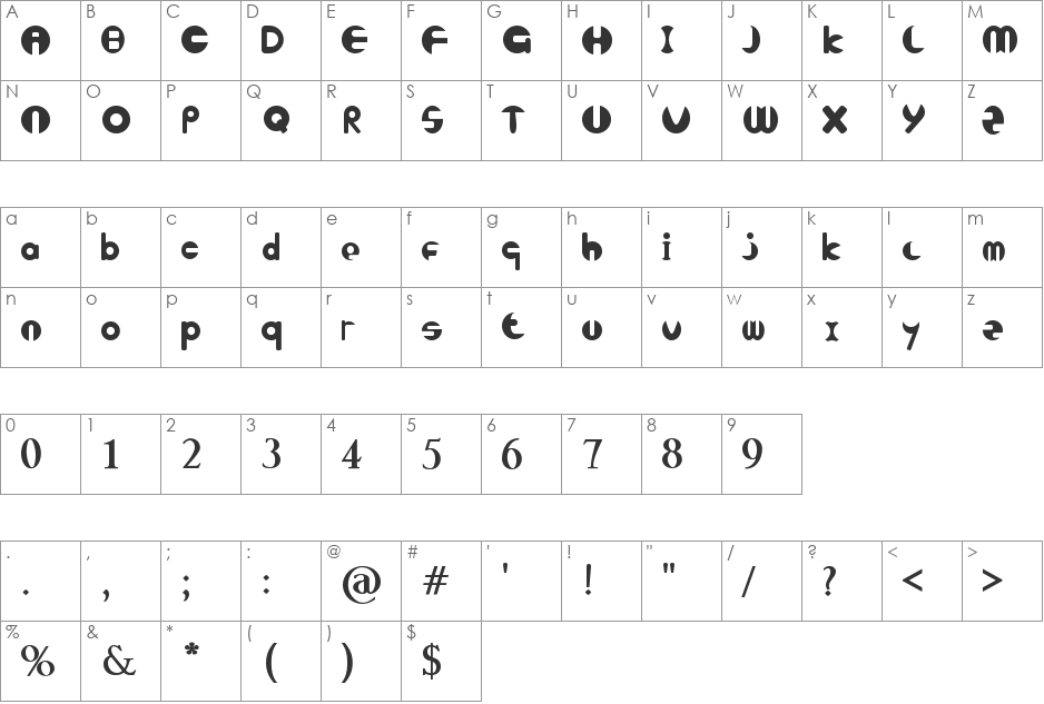 Berni font character map preview