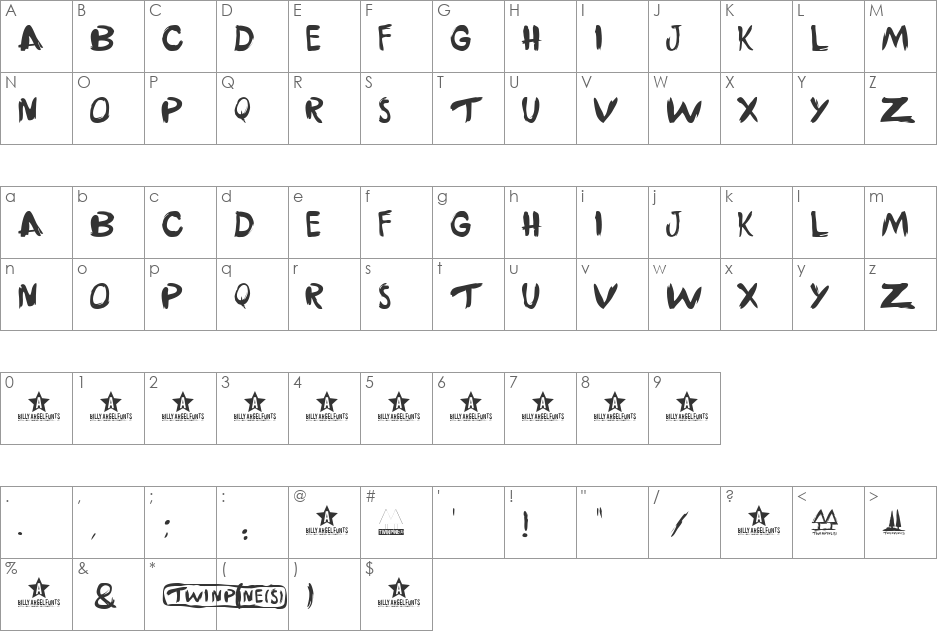TWINPINES font character map preview