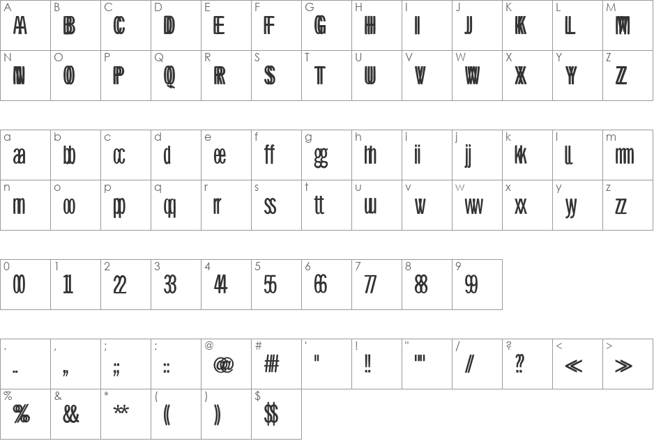 TwinsetSixtyNine font character map preview