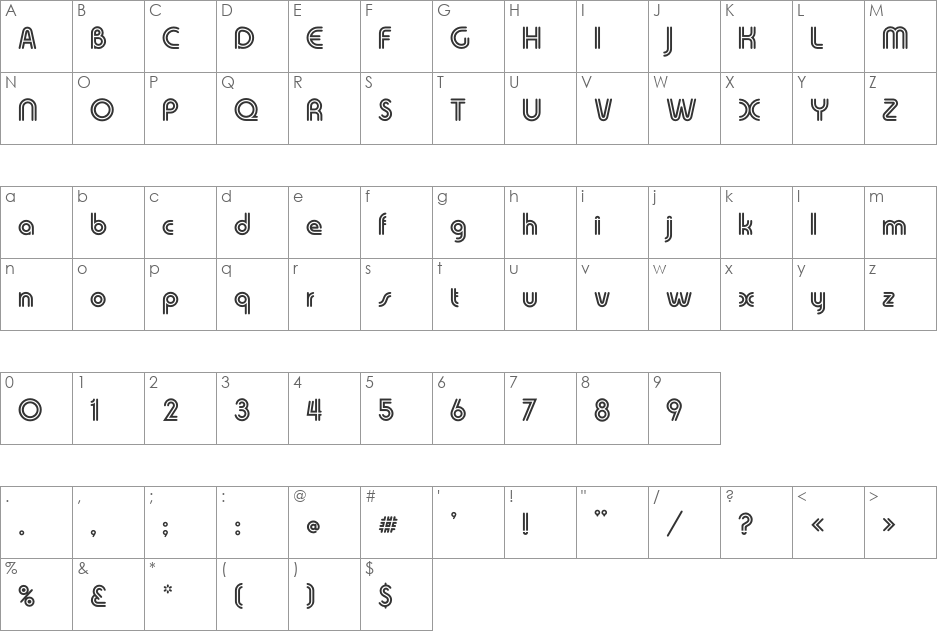 TwinTubes font character map preview