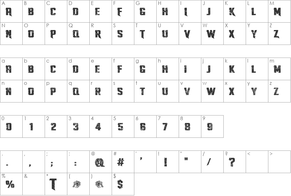 Twisted Stallions font character map preview