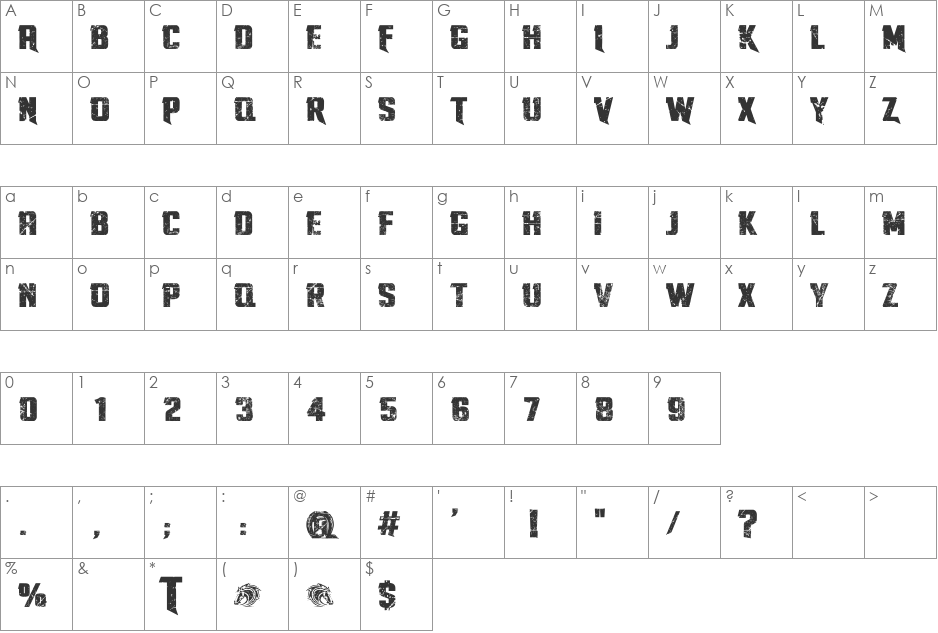 Twisted Stallions font character map preview