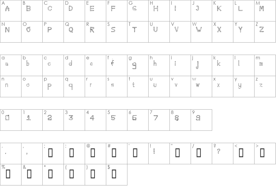 Twister font character map preview