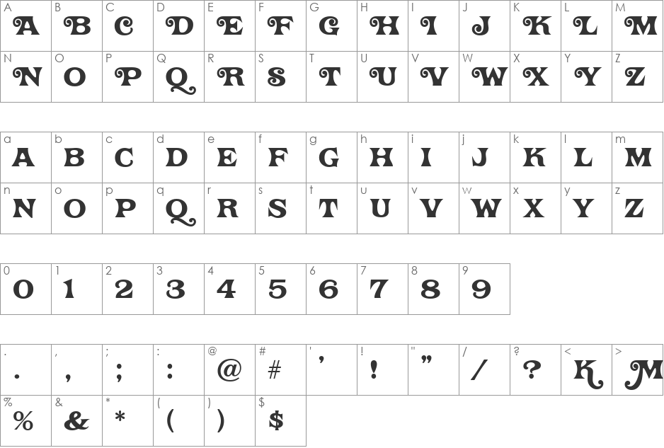TwisterJF font character map preview