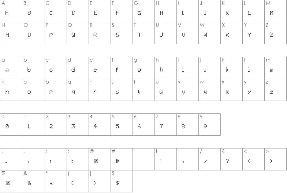 TwistyPixel font character map preview