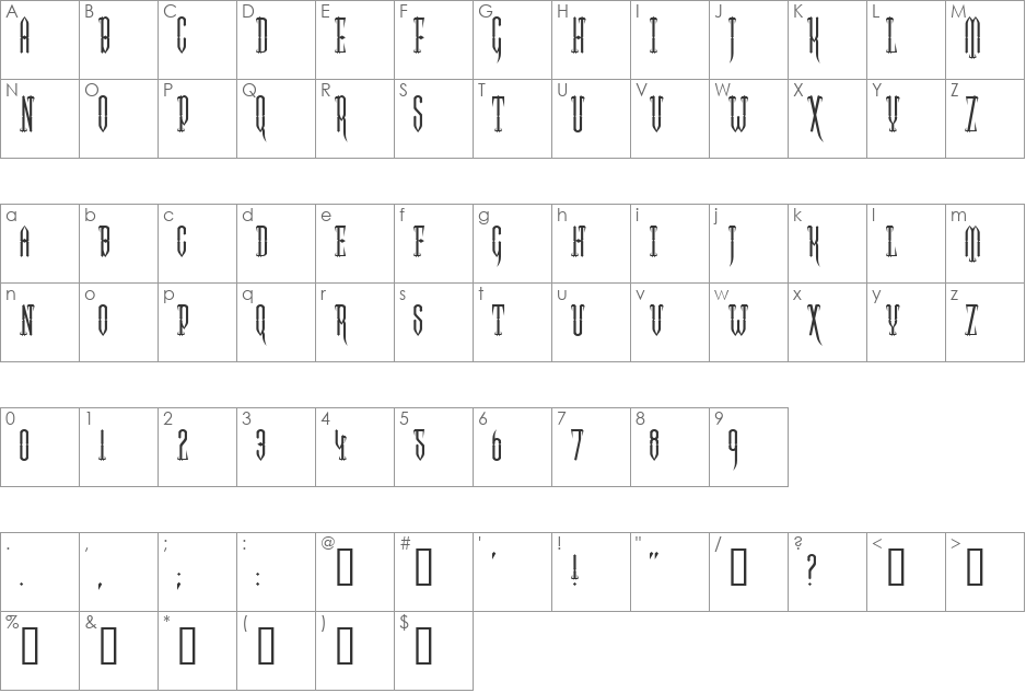 Two Gun Johann font character map preview