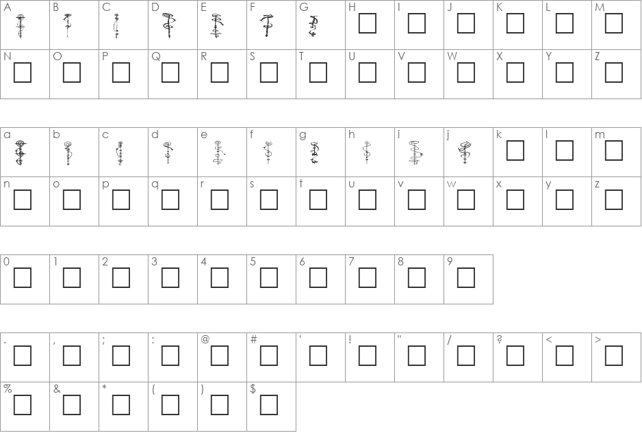 Two old vulcan beta font character map preview