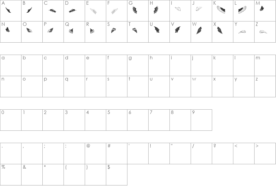 Two Wingy Dingy font character map preview