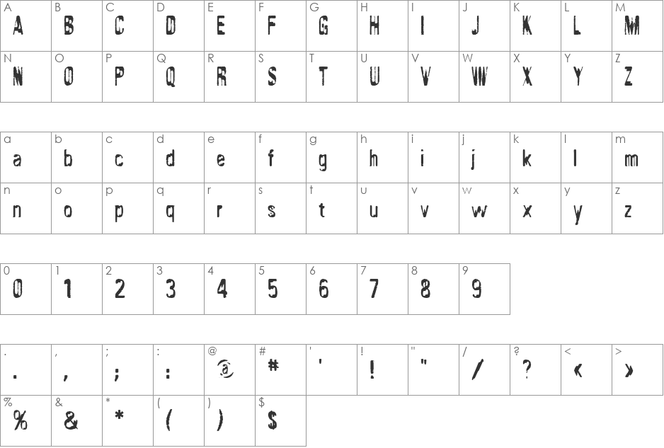 Twoface ICG font character map preview