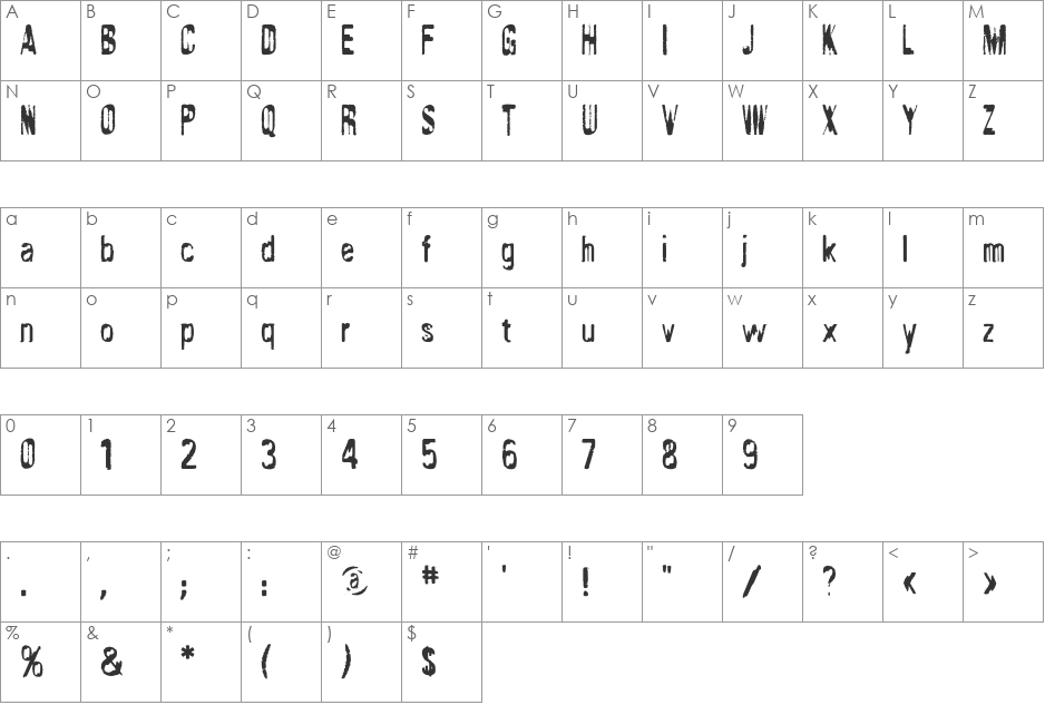 Twoface ICG font character map preview