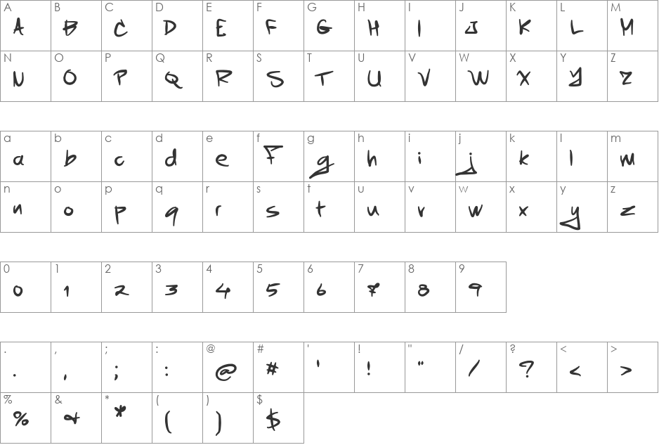 TX Timesquare font character map preview