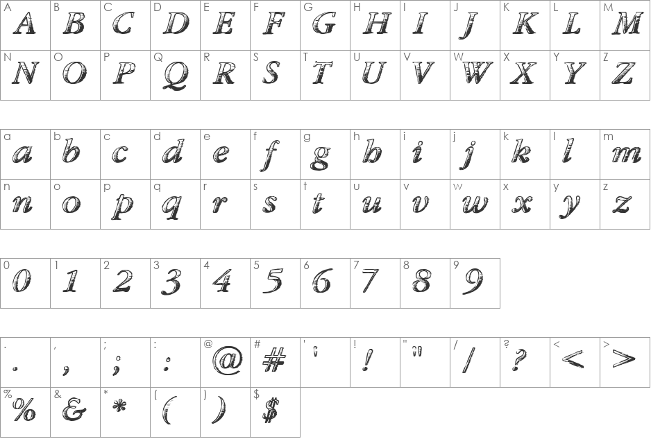 TXT Antique Italic font character map preview