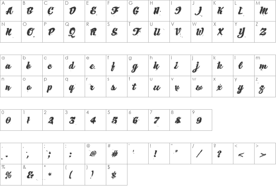 TXT Soda Script font character map preview
