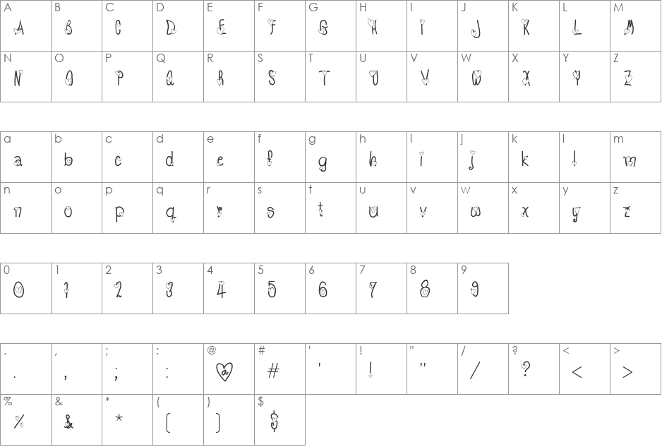 TX_Love font character map preview
