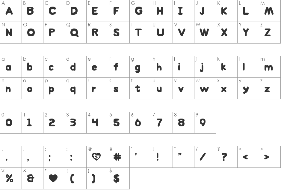 TY font character map preview