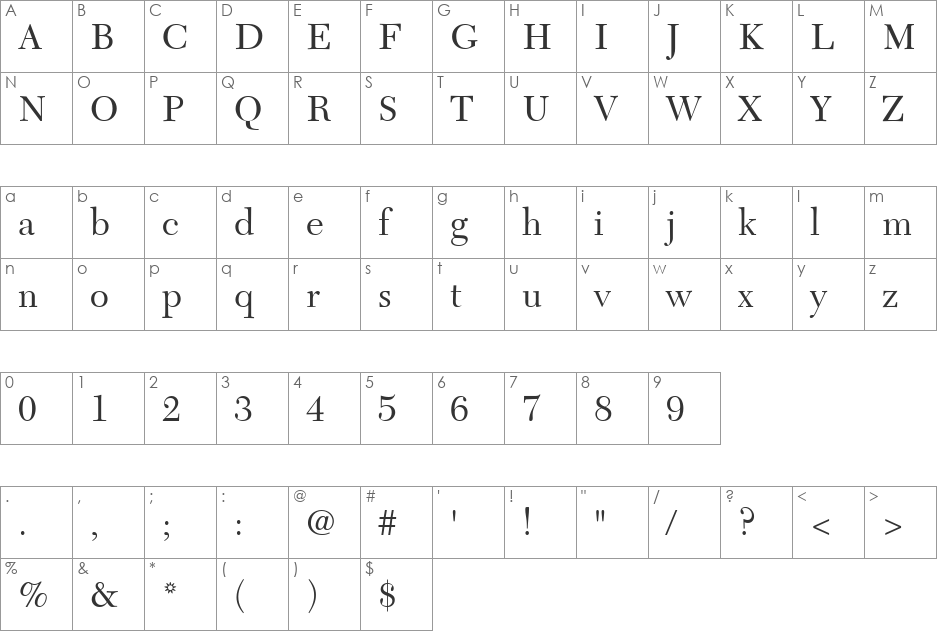 Tycoon SSi font character map preview