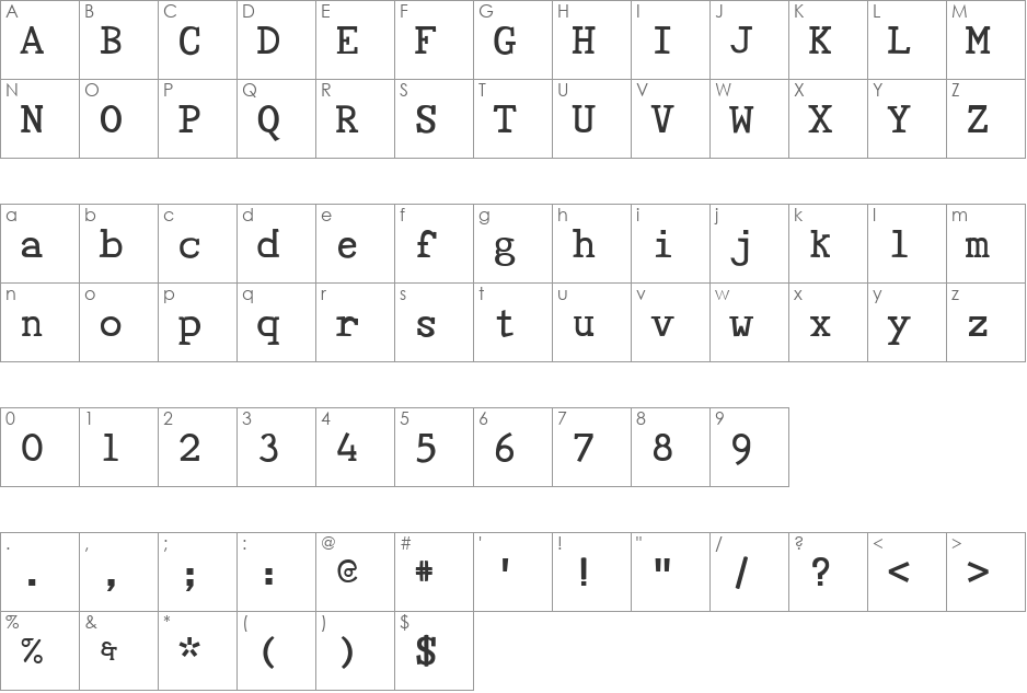 Tye Paloon font character map preview