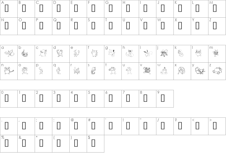Tyler's Pokemon font character map preview