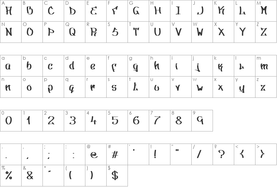 Type 2 font character map preview