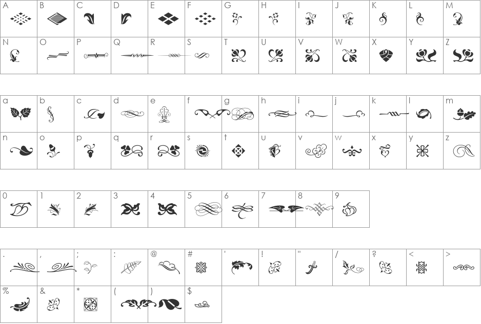 Type Embellishments One font character map preview